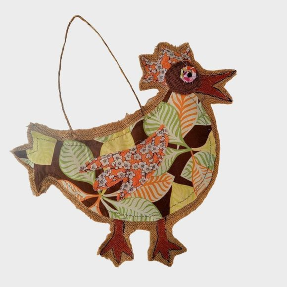 Burlap hanging chicken rooster colorful boho‎ rustic Farmhouse